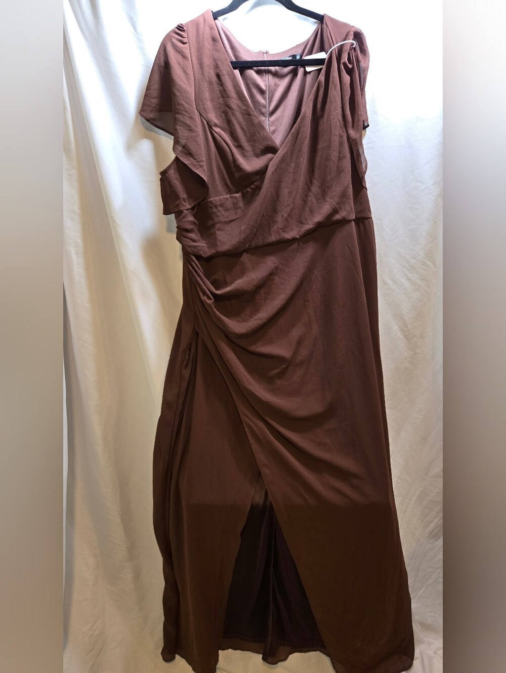 SHEIN Brown Ruched Wrap Maxi Dress